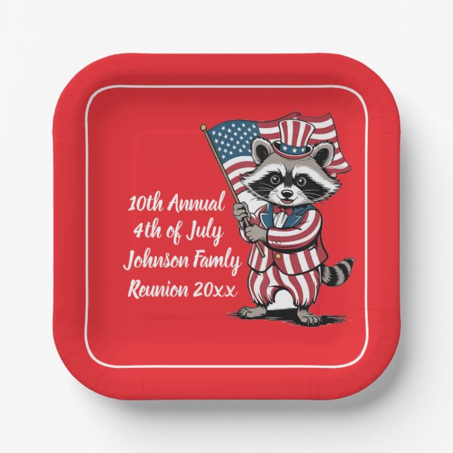 Festive Raccoon 4th of July Celebration  Paper Plates (Front)