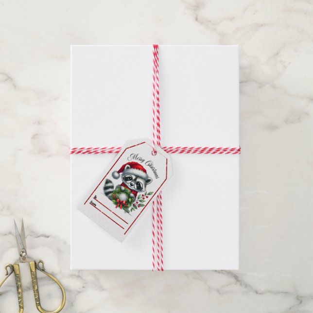 Festive raccoon Christmas gift tag (With Twine)