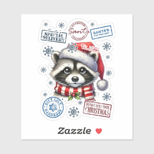 Festive Raccoon Christmas Sticker (Sheet)