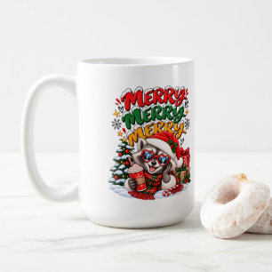 Festive Raccoon Christmas Tree Hot Cocoa Merry Coffee Mug