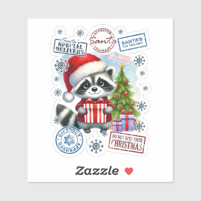 Festive Raccoon Delivering Christmas Cheer for All Sticker (Sheet)