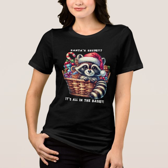 Festive raccoon in a basket with Christmas gifts Tri-Blend Shirt (Front)