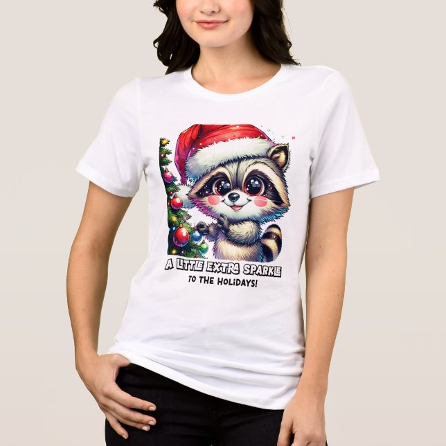 Festive raccoon spreading holiday joy Tri-Blend shirt (Front)