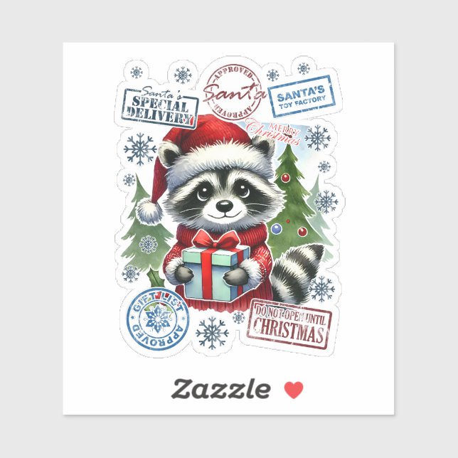 Festive Raccoon With Christmas Decor Sticker (Sheet)