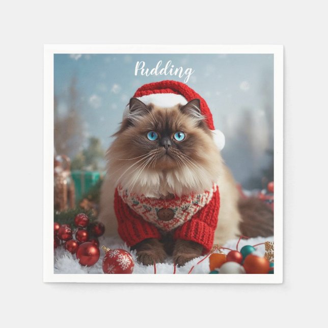 Festive Ragdoll Cat Christmas Personalized  Napkins (Front)