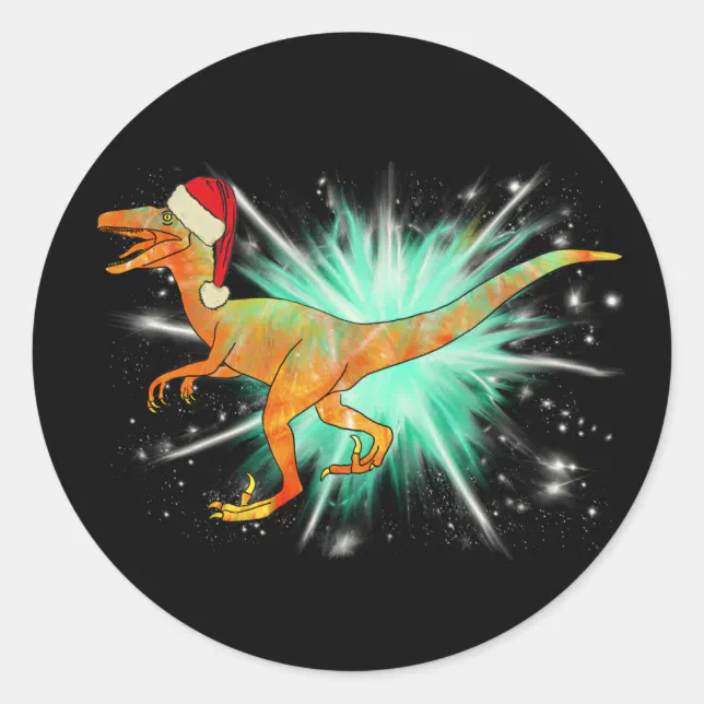Festive Raptor Fun Xmas Velociraptor Dinosaur Kids Classic Round ...