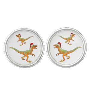 Festive Raptors Funny Xmas Velociraptor Dinosaur Cufflinks
