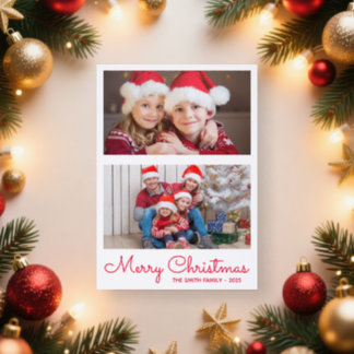 Festive Red 2 Collage Letterpress Photo Cards
