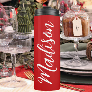 Festive Red Add Your Name Elegant Christmas Thermal Tumbler