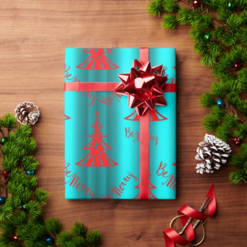 Festive Red and Aqua Be Merry Christmas