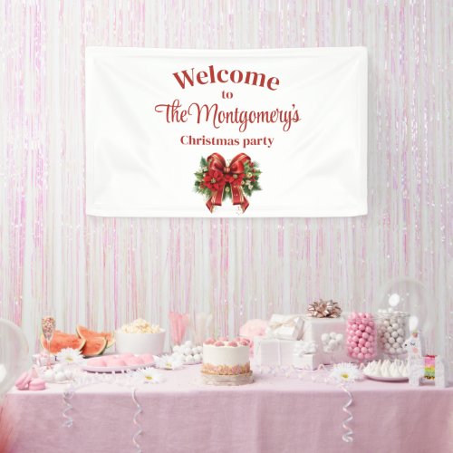 Festive Red and Gold Christmas Bow Banner