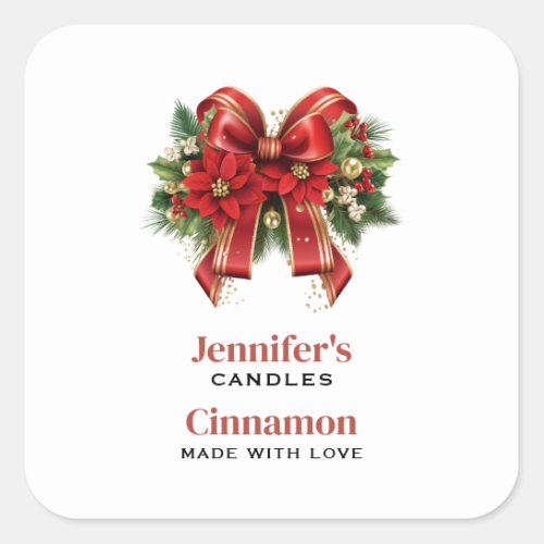 Festive Red and Gold Christmas Bow Candle Crafting Square Sticker