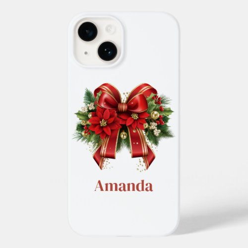 Festive Red and Gold Christmas Bow Case_Mate iPhone 14 Case