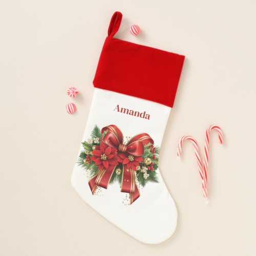 Festive Red and Gold Christmas Bow Christmas Stocking