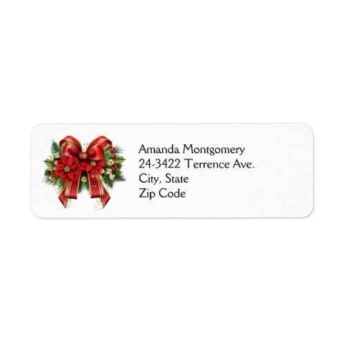 Festive Red and Gold Christmas Bow Label