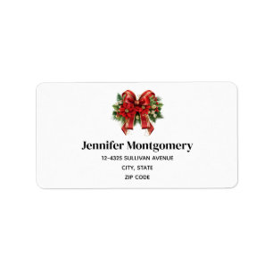 Festive Red and Gold Christmas Bow Label