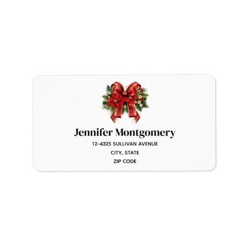 Festive Red and Gold Christmas Bow Label