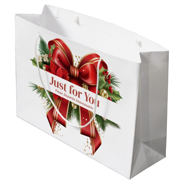 Festive Red and Gold Christmas Bow Large Gift Bag (Back Angled)