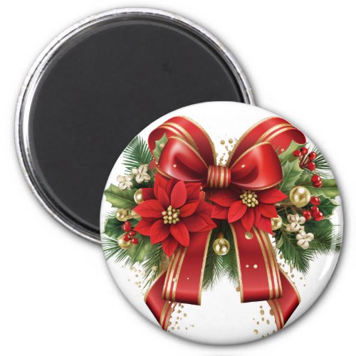 Festive Red and Gold Christmas Bow Magnet