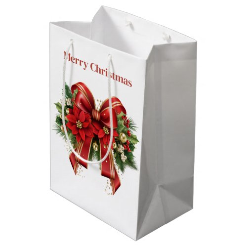Festive Red and Gold Christmas Bow Medium Gift Bag