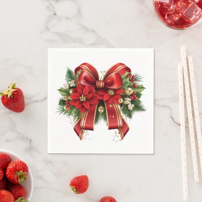 Festive Red and Gold Christmas Bow Napkins (Insitu)
