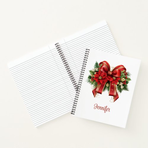 Festive Red and Gold Christmas Bow Notebook