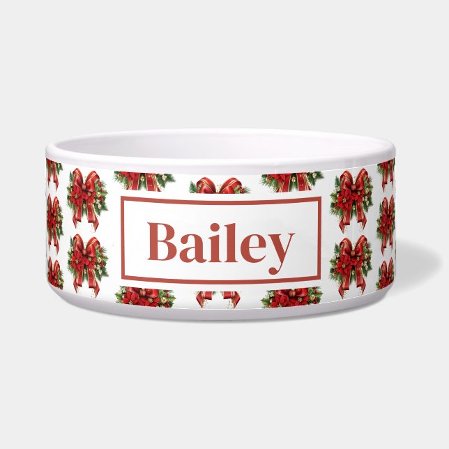 Festive Red and Gold Christmas Bow Pattern Bowl (Front)