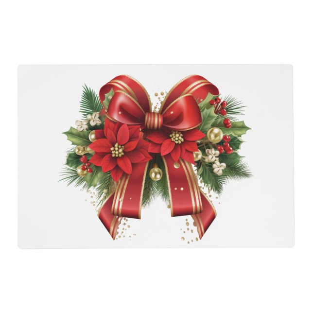Festive Red and Gold Christmas Bow Placemat (Front)