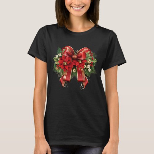 Festive Red and Gold Christmas Bow T_Shirt