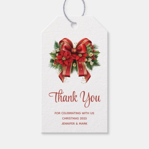 Festive Red and Gold Christmas Bow Thank You Gift Tags