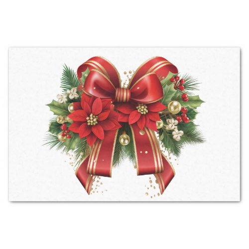  Festive Red and Gold Christmas Bow Tissue Paper