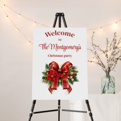 Festive Red and Gold Christmas Bow Welcome Foam Board
