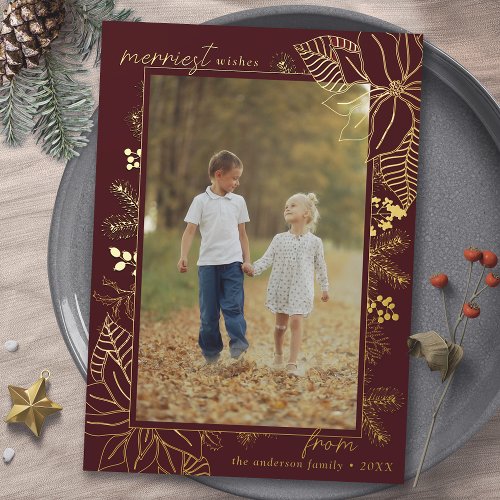 Festive Red and Gold  Christmas Portrait Photo Foil Holiday Card