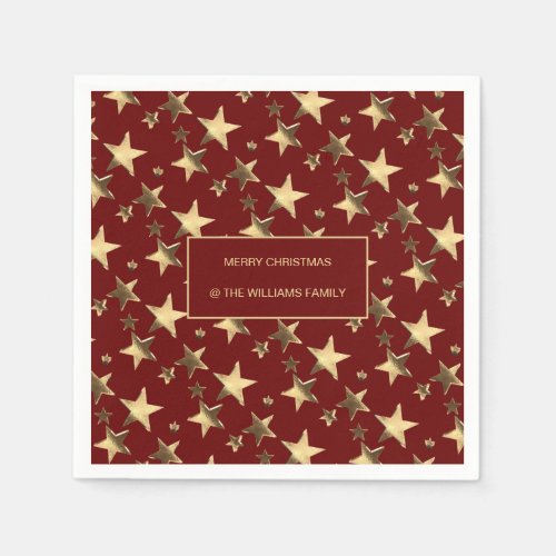 Festive Red and Gold Christmas Stars Add Name Napkins