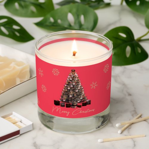 Festive Red and Gold Christmas Tree Snow Flakes Scented Candle