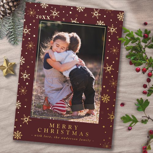 Festive Red and Gold Classic Style Christmas Photo Foil Holiday Card