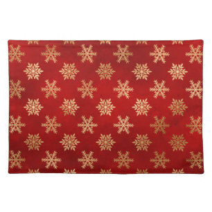 Festive Red and Gold Foil Winter Snowflakes Cloth Placemat