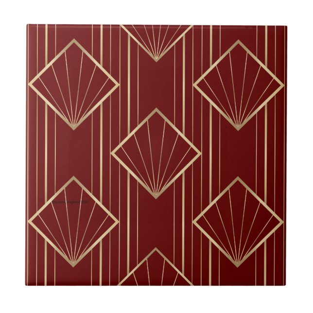 Festive red and gold pattern ceramic tile (Front)