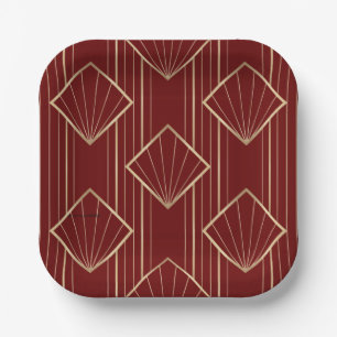 Festive red and gold pattern paper plates