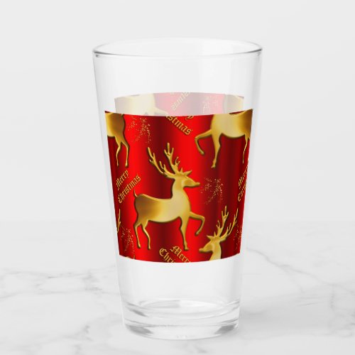 Festive Red and Gold Reindeer Merry Christmas