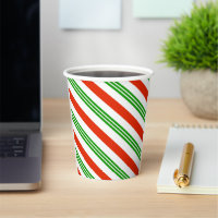 Festive Red and Green Candy Cane Striped Christmas Paper Cups