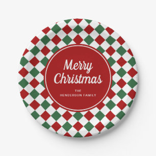 Festive Red And Green Checked Christmas Paper Plates