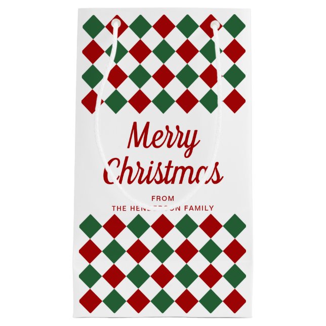 Festive Red And Green Checked Merry Christmas Small Gift Bag (Front)