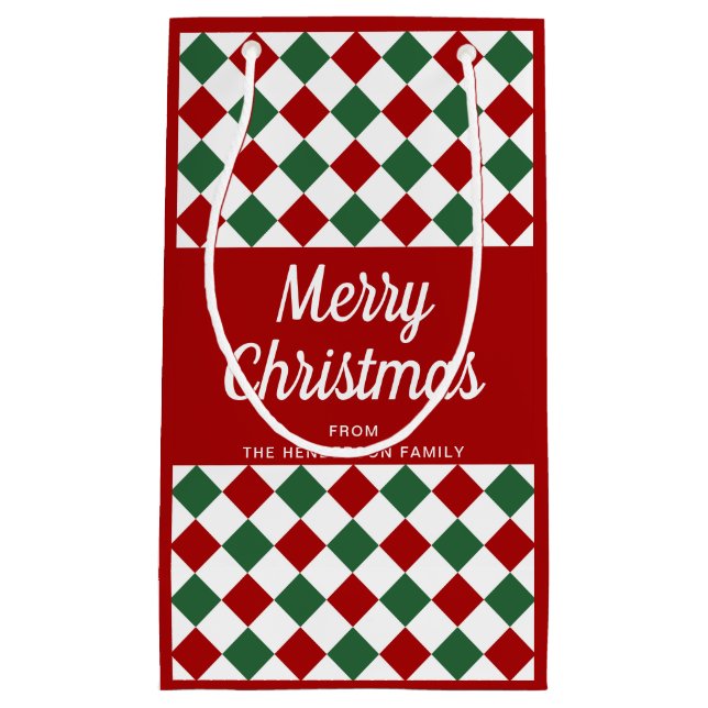 Festive Red And Green Checked Merry Christmas Small Gift Bag (Front)