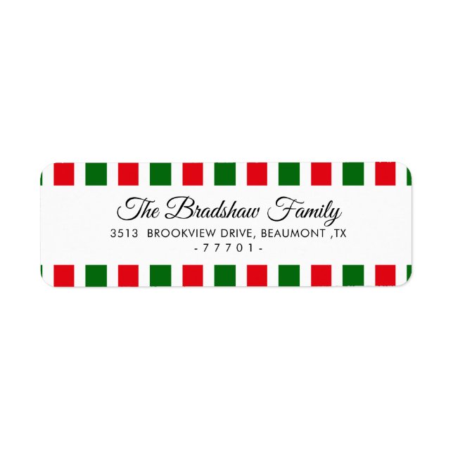 Festive Red and Green Christmas Address Label (Front)