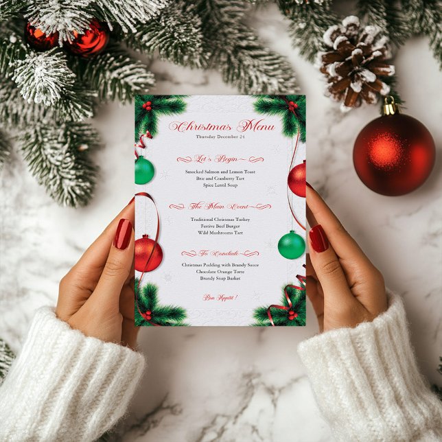 Festive Red and Green Christmas Dinner Menu Invitation (Creator Uploaded)