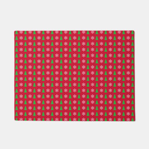 Festive red and green Christmas holiday design Doormat