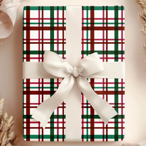 Festive Red And Green Christmas Plaid Pattern Wrapping Paper