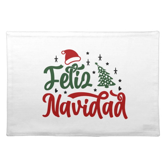 Festive Red and Green Feliz Navidad  Cloth Placemat (Front)