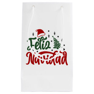 Festive Red and Green Feliz Navidad Small Gift Bag